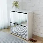 Shoe Cabinet With 2 Pull-Down Drawers Mirrored Footwear Storage Rack Organizer
