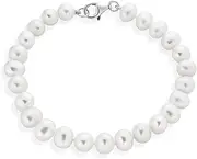 [Bling Jewelry] Traditional Classic Simple Bridal Genuine 7.5-8 MM White Pink Infinity Baroque Freshwater Cultured Pearl Hand Knotted Stretch Strand Bracelet For Women Teen .925 Sterling Silver 6, 7, 7.5 Inch