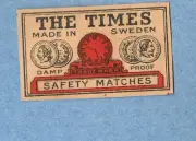 MATCHBOX LABELS SWEDEN- The Times, added Damp Proof ,small size, export -**mint