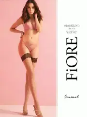 Fiore Sparkling dot pattern lace top hold up luxury stockings 20 Den Nude/Brown