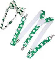 [Holibanna] 2pcs 1 Set green suits bow ties for men men's clothing st patricks day outfit st patricks day dress up leprechaun Carnival costume party Tie party dress up accessory suspenders man