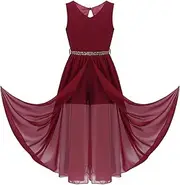 [Yruioon] Flower Girls Sleeveless Shiny Dimonds Waist Romper Overlay Chiffon Maxi Dress Bridesmaid Gown