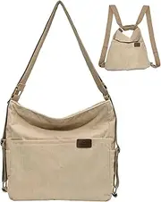 [RUNSOON] Corduroy Tote Bag Shoulder Bag Convertible Backpack Purse For Women Multi-pocket Hobo Handbags with Zipper