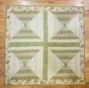 Handmade Quilt Lap Table Runner/Topper ~ 24" Square, Green Pink Log Cabin