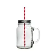 Rink Drink 4 Piece Glass Drinking Jars Set with Lid and Reusable Straw - 620ml