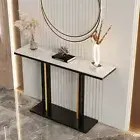 High Gloss Marble Top Console Table Sofa Behind Table w/ Geometric Base Entryway