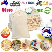 50Pcs 20X30cm Drawstring Storage Bags Calico Bags Linen Tote Gift Bag Bulk