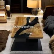 30" Square Black Epoxy Resin Coffee Table Luxury Kitchen Balcony Furniture Decor