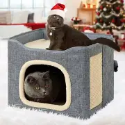 Cat Beds for Indoor Cats Cube House with Scratch Pad, Foldable Modern Cat Con...