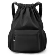 Black Drawstring Backpack for Women, Waterproof Drawstring Gym Bag for Men, S...