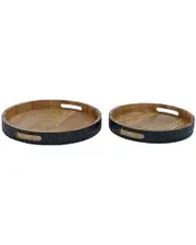 BIDKhome Set Of 2 Wooden Carved Round Trays