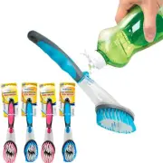 Set of 4 Dish Brushes with Soap Dispenser Scrubbers for Kitchen Scrubbing Pots