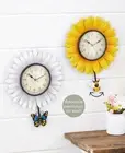 Country Yellow Sunflower Shaped Wall Clock Spring White Daisy Gerbera Wall Clock