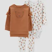 Just One You Carter's Baby Girls' Cheetah Print 3 Piece Matching Sets For 3 Mon.