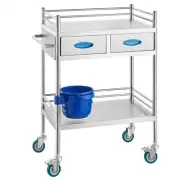 Stainless Steel Utility Rolling Lab Cart with Two Drawers and Lockable Wheels