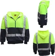 [Zmart Australia] HI VIS Reflective Tape Fleece-lined Jacket FullZip Safety Hoodie Workwear Jumper