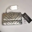 Nicole Miller Mermaid Silver Sequin Convertible Bag Chain Strap & ID Tag