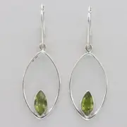 Facetted Green PERIDOT Oval Earrings - 925 STERLING SILVER Leverback #20e