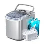 Portable Countertop Ice Maker Machine with Handle, 9 Bullet-Shaped Ice Cubes ...