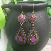3” Bronze-tone Earring Set Bohemian Retro Dangle Drop Hook New Free Ship 9982