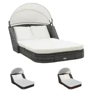 Sun Lounger with Canopy Daybed Seat Furniture Poly Rattan Brown/Black vidaXL