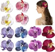 12 Pieces Flower Hair Clips Bohemian Butterfly Orchid Hair Barrettes for Beach Party Spring Photo Prop, Artificial Hawaiian Boho Hairclip Flower Hair Accessories for Women Girls Bridal Headwear