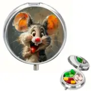 Cartoon Mouse Design Round Pill Case Travel Size 3-Compartment Portable Storage