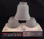 FROSTED RIBBED LAMP GLOBE SHADE BELL CEILING FAN REPLACEMENT GLASS Set of 3