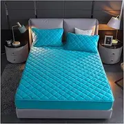 [BoNene] Queen Sheets Bedding Crystal Velvet Thick Quilted Mattress Cover Solid Color King Size Quilted Sheets Soft and Warm Double Bed Cover Queen Sheet Set (Color : Sky Blue, Size : 200x220CM)