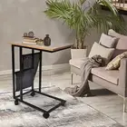 Side Table Mobile Coffee Tables W/Storage Mesh Wheels C-Shape Sofa Bed Side Over
