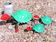 3 Metal Art Colorful Turtles, Junk Iron Art, HAND painted Garden Yard art, pond
