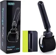 NEWISHTOOL Car Wrap Tool Includes Felt Squeegee and 2-INCH Sponge Seam Roller for Rolling on Uneven Surfaces Textured Rivet Area, Scratch-Free Soft Foam Roll with Long Handle for Wrapping Applicator
