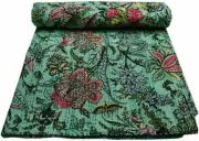 Queen Green Butterfly Print Summer Kantha Quilt Cotton Home Dorm D?cor Blanket