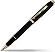 Cross Townsend Black Lacquer Rollerball Pen with 23KT Gold Plated Appointments (575)
