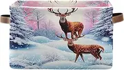 Deer Snowy Winter Forest Closet Storage Bins with Handle, Collapsible Nursery Storage, Set of 2