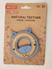 Nuby Natural Wood And Silicone Teether, Blue Bear BPA Free +3 Months or older