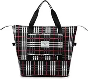 [TKAJXXM] Travel Bag, Large Capacity Folding Travel Bag, Waterproof Expandable Duffle Bag Lightweight Dry and Wet Separation for Travel, Gym, Vacation(black red), black red, Large, Foldable and Expandable
