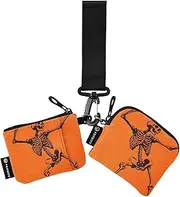[XYMZR] Orange Skeleton Dance Mini Zip Around Wristlet keychain Wallet for Women Personalized Pattern Detachable Dual Pouch Wristlet Portable Wallet Phone Coin Purse, Multi-colored, One Size