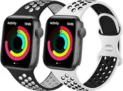 [2 Pack]Silicone Bands for Apple Watch Band 49mm 45mm 44mm 42mm 41mm 40mm 38mm, Soft Adjustable Sport Two Colors Strap Women/Men for iWatch Ultra/iWatch Series 9/8/7/SE/6/5/4/3/2/1