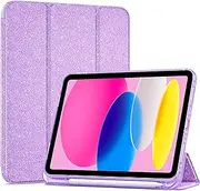 ProCase for iPad (A16) 11th Generation 11 Inch 2025/10th Generation 10.9 Inch 2022 Case with Pencil Holder, Hybrid iPad 11 10 Case with Clear Back, Supports Auto Wake/Sleep -Glitterpurple