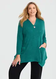 [TS] Taking Shape Button Detail Snug Tunic Size 16 in Teal - Plus Size Women's Clothing Teal