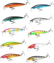 10 Pieces Fishing Lures Bass Lures with Sharp Hooks Artificial Baits for Freshwater