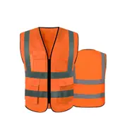 Hi Vis Safety Vest Reflective High Visibility Tape Zip Up Workwear Pocket Night - Fluro Orange