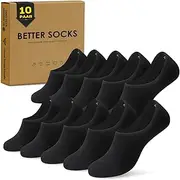 [TUUHAW] Women's and Men's 10 Pairs Invisible Trainer Socks with Non-Slip Silicone No Show Socks for Sports Fitness Travel, Black*10, 8-10 US