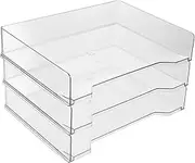jojofuny 3Pcs Transparent Stackable Desktop File Holder Practical Document Storage Container for Office Study Living Lightweight Organizer with Compartment Design
