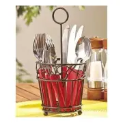 BLACK SCROLL PATIO OR TABLETOP WIRE BASKET SILVERWARE CADDY