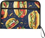 YMXFXP Food Taco Black Expandable Filing Folder, 13-Pocket Funny Cute Design with Sticky Labels, A4 Letter Size Document Organizer for Office, School, Boys, Girls