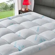KELTARO Bamboo Mattress Topper Queen Size Bed,Extra Thick Cooling Mattress Pad Cover Soft Plush Noiseless Down Alternative Fill,with 8-21" Deep Pocket