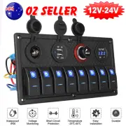 12V Switch Panel 8 Gang Rocker Toggle ON-OFF LED Circuit Breaker For Marine Boat