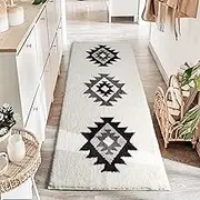 DEXDE Boho Bathroom Rug Runner 24x60 Long Bath Mat for Bathroom Bedroom Hallway Kitchen Luxury Soft Absorbent Large Bohemian Carpet Runner Moroccan Geometric Farmhouse Decor, Black White